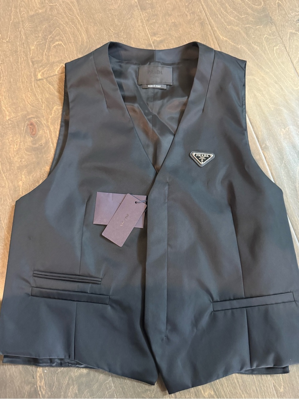 Prada Black Satin Re-Nylon Vest with Logo Patch- Size 56 (XL)